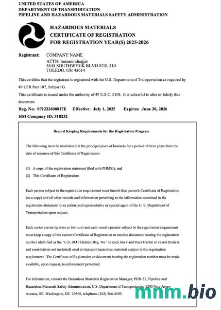 Certyfikat rejestracji USA Word i szablon PDF, Wersja 3